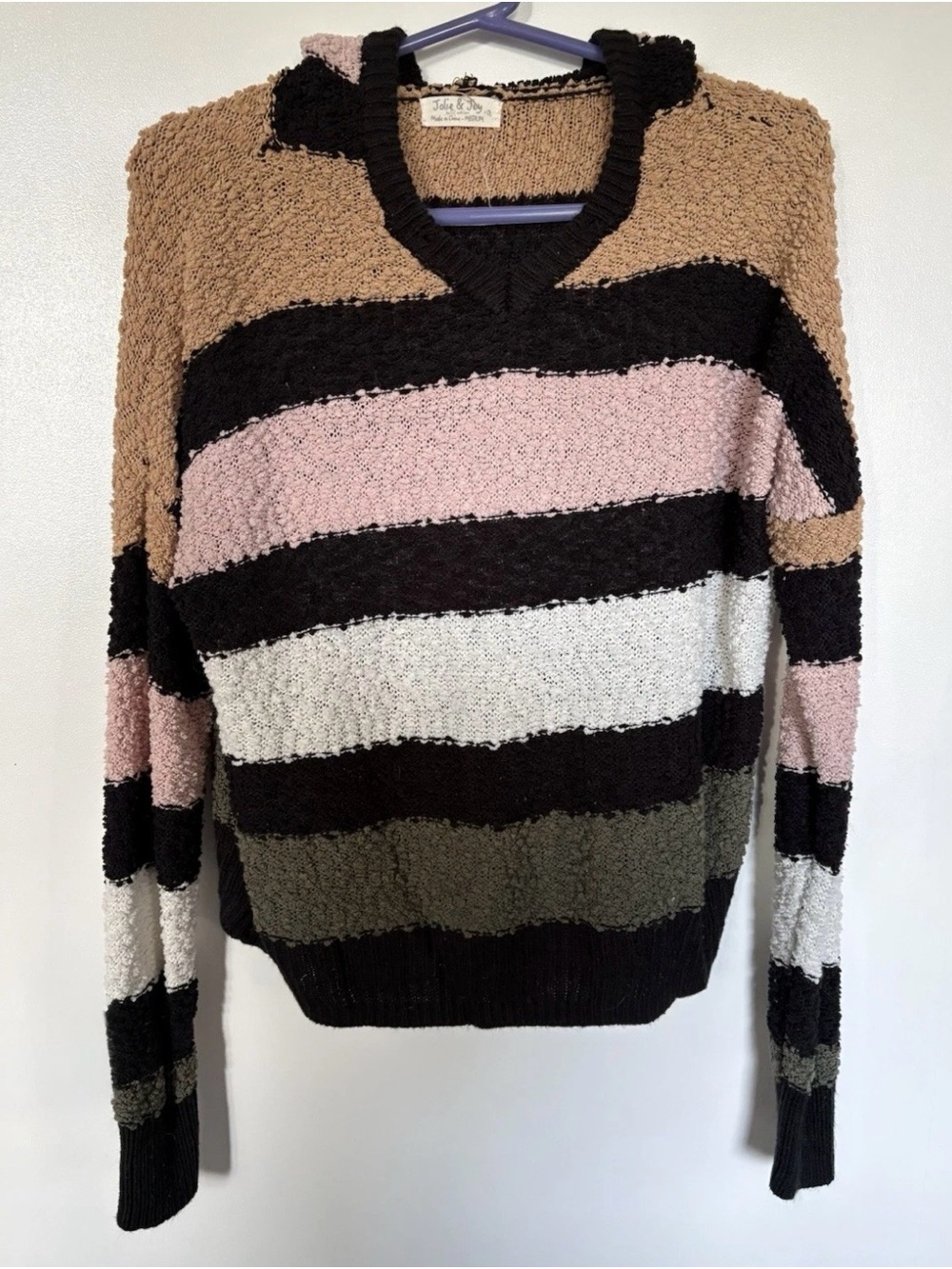 Jolie & Joy Women’s Multicolor Striped V-Neck Cutout Knit Sweater M